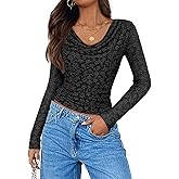 ZESICA Women's Long Sleeve Floral Tops Cowl Neck Slim Fit Going Out Shirts 2026 Spring Fashion Outfits Clothes