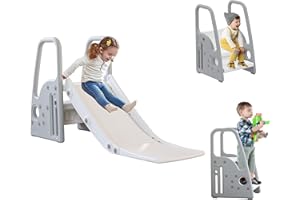 GUMISEAO 3 in 1 Toddler Large Play Climber Slide PlaySet with Extra Long Slipping Slope Indoor Kids Slide Toddler Playground Toddler Slide Outdoor Toys for Toddlers (Gray)