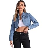 Allegra K Denim Jacket for Women's 2025 Casual Collared Long Sleeve Crop Jean Jackets