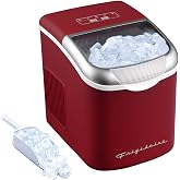 FRIGIDAIRE Retro Compact Ice Maker Machine, Bullet Ice, 26 lb per Day (MerlotRed)