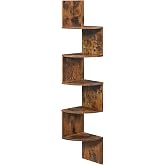 VASAGLE Corner Shelf Wall Mount, 5-Tier Floating Corner Bookshelf | Plant Shelf for Living Room, Study, Bedroom, Kitchen, Rustic Brown, CUSTOS Collection, ULBC20BX