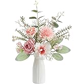 GAATEEK Small 11" Artificial Flowers in Ceramic Vase - Pink Silk Flower Centerpiece for Dining Table, Office, Wedding & Farmhouse, Home Decor Gifts