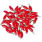 Dong Huang 50pcs Mini Fake Hot Chili Peppers, Simulation Artificial Lifelike Red Pepper, Plastic Fake Vegetable for Photographic Props, Home Kitchen Table Decoration, Cabinet Ornament