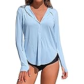 ATTRACO Rash Guard for Women UPF 50+ Sun Protection Clothing Button Down SPF Hoodie Beach Shirts