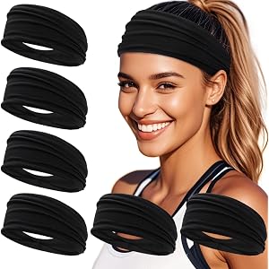TERSE Sweat Bands Headbands for Women Black: Workout Headbands for Women Non Slip, Sweatbands for Sports Yoga Running
