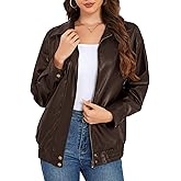 Vankovishion Women's Leather Jacket Faux Zip up Oversized 2025 Fall Motorcycle Outerwear With Pockets