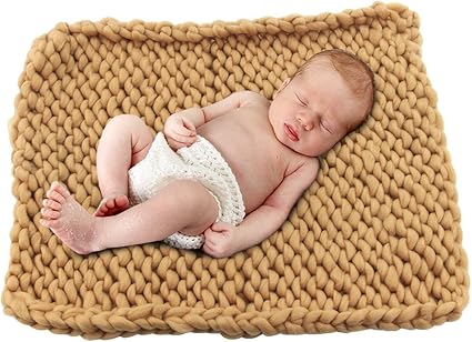 Amazon Play Tailor棒針編み 記念写真道具ブランケットベビー 新生児 赤ん坊 編み物の毛布 新生児 赤ん坊 誕生日 選べる6色カーキ おくるみ ベビー マタニティ 通販