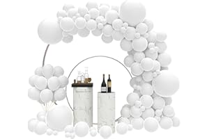 JOYYPOP White Balloons 130 Pcs White Balloon Garland Kit Different Sizes 5 10 12 18 Inch White Balloons for wedding bridal shower birthday baby shower anniversary