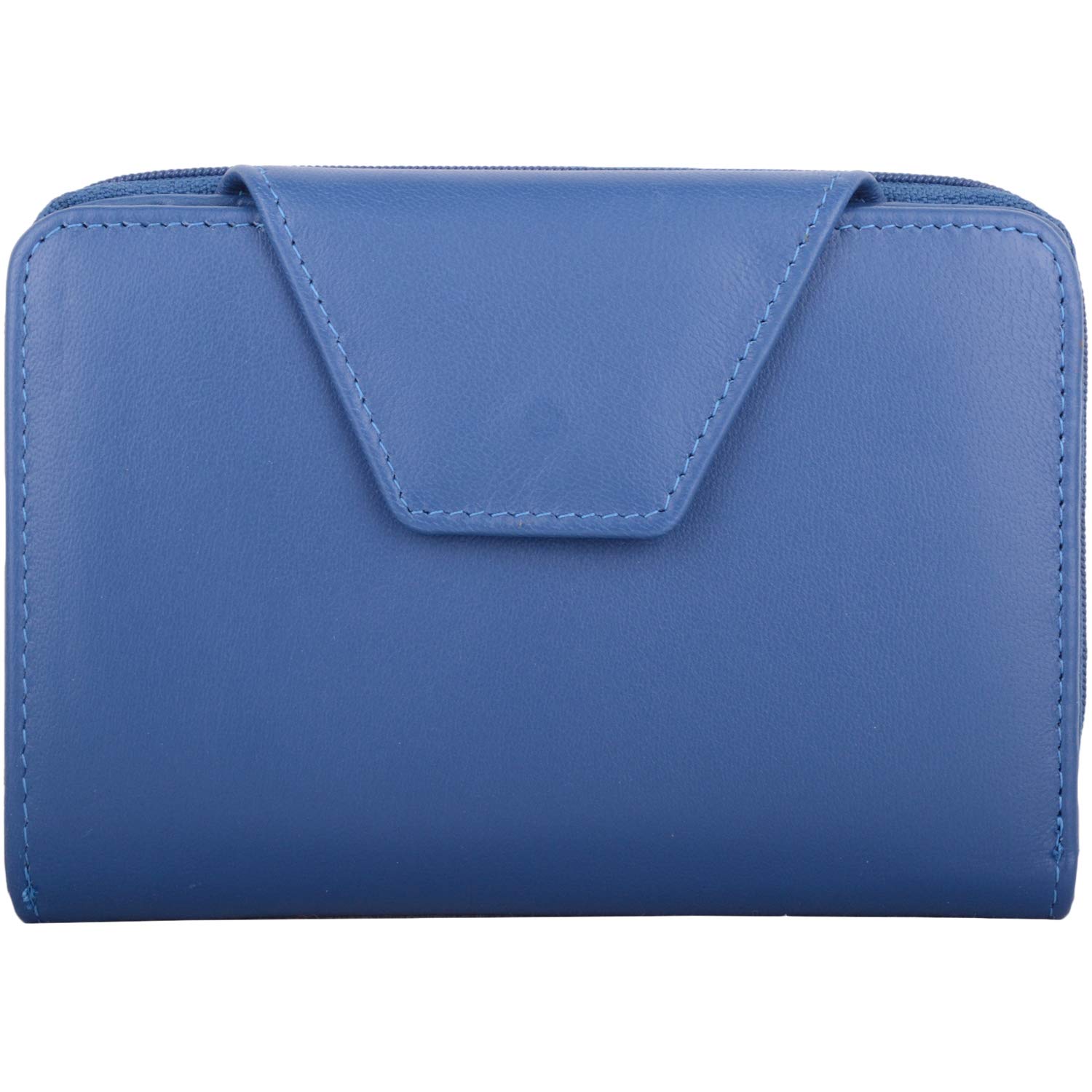 Womens Sleek Smooth Leather RFID Protected Credit Card/Money Purse with Tab Detail - Sapphire