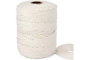 Blisstime Macrame Cord 4mm X 328 Yards Natural Cotton Macrame Rope 4 Strand Twisted Cotton Cord Soft Undyed Cotton Rope for Wall Hangings, Plant Hangers, Crafts, Knitting, Decorative Projects