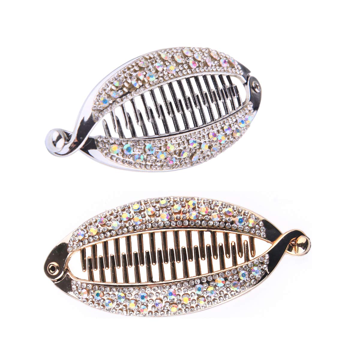 Beaupretty Hair Clip Ponytail Hair Comb Barrettes Locking Rhinestones Banana Hair Clip for Women(Gold+Silver)