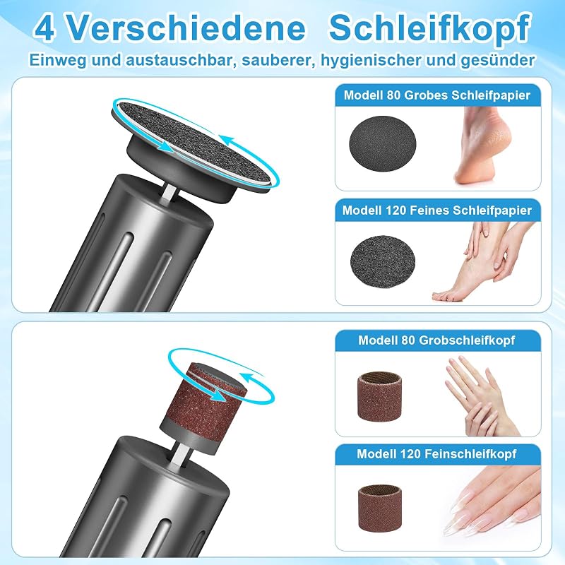 LED 2-In-1 Hornhautentferner Elektrisch, 6 Stufenlos Einstellbaren Geschwindigkeiten, Inkl. Dauerhaften FußFeilen Und Austauschbarem Nagelpolierer FüR Professionelle FußPflege
