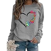 Sunidol Womens Dog Mom Sweatshirts Heart Dog Paw Print Colorblock Long Sleeve Crewneck Casual Cute Sweatshirt