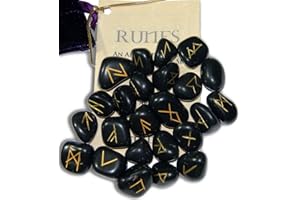 Black Agate Protection Gemstone Runes with Engraved Lettering, Instruction Leaflet & Velvet Pouch by ENCHANTED JEWELRY