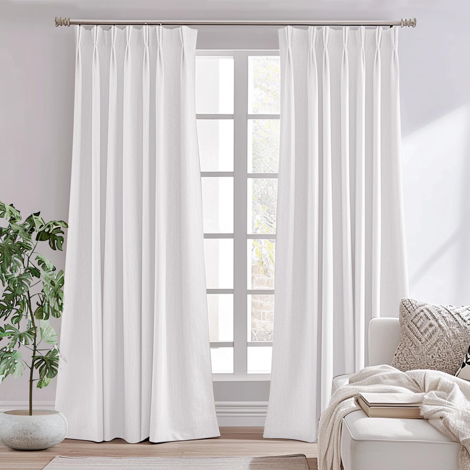 Photo 1 of jinchan Pinch Pleated White Curtain - 84 Inch Length, Light Filtering, Bedroom & Living Room Curtain, 1 Panel Texture Window Drape