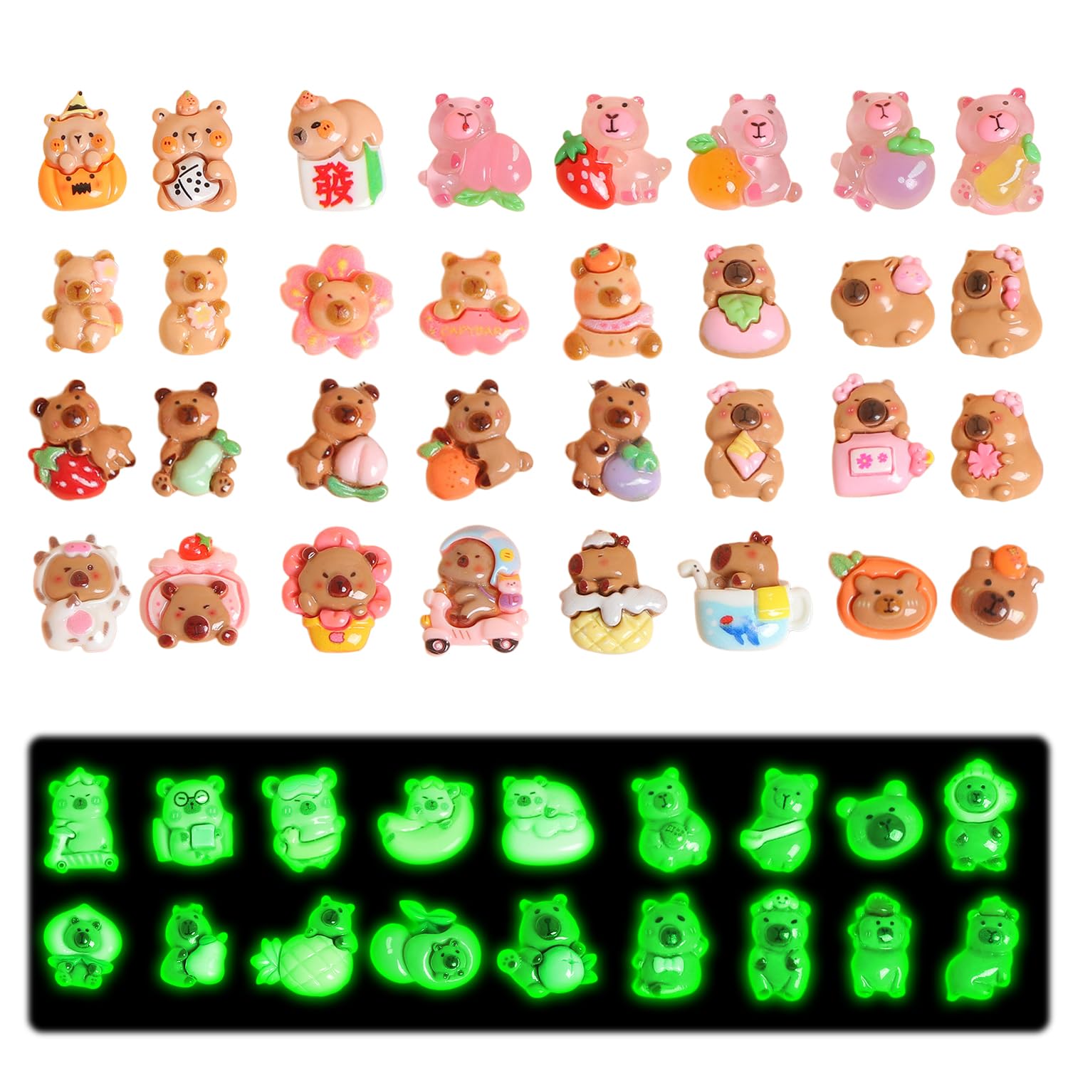 Nhemeylp 50 PCS Mini Resin Kapybara Luminous Mini Resin Animals Miniature Figures Glow in the Dark for DIY Garden Landscape Dollhouse Party Potted Decor Micro Landscape Aquariums Party Decoration