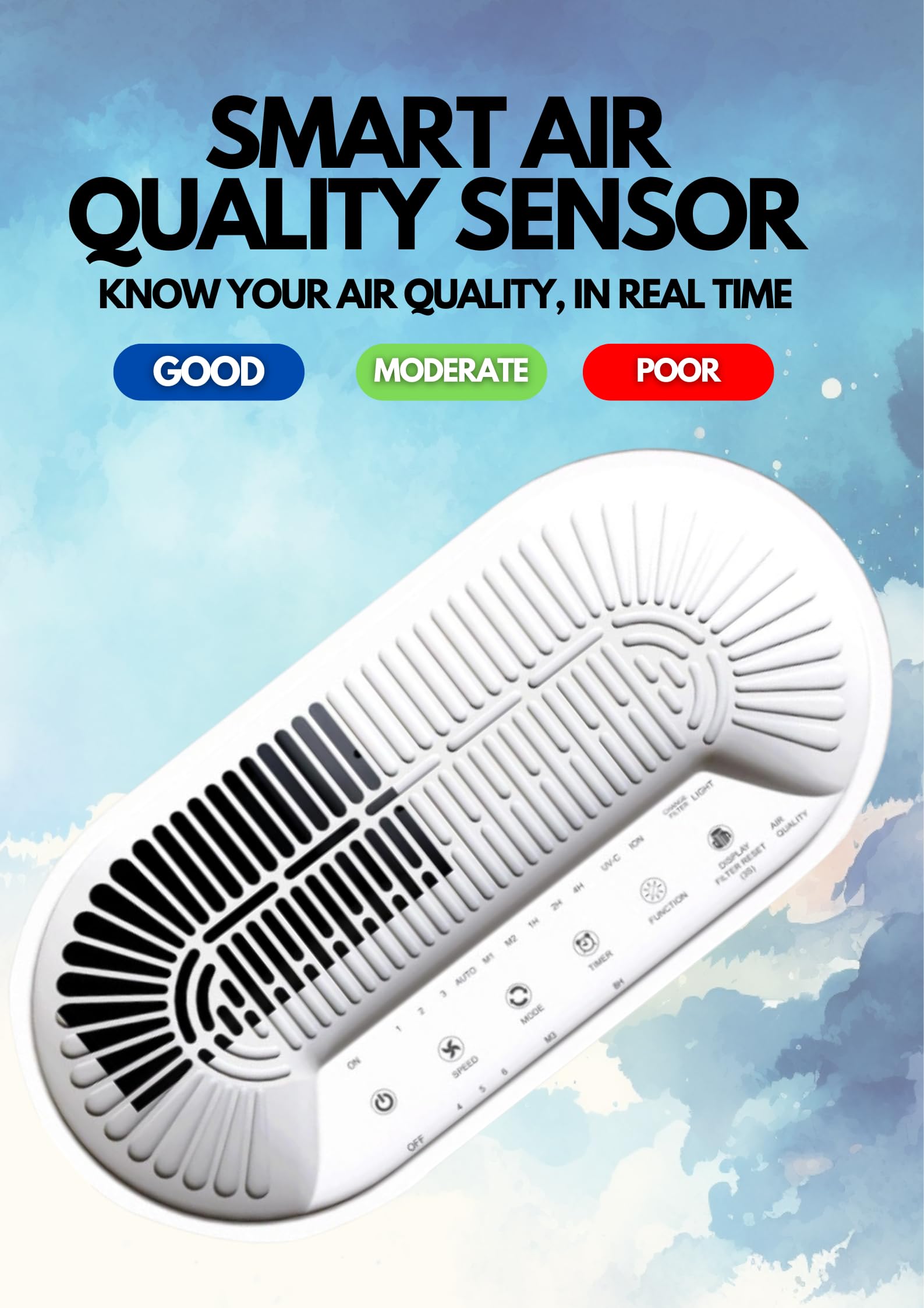 AZEUS True HEPA Air Purifier | for Home, up to 1080 sq ft Large Room, Office or Commercial Space | Filter 99.97% Pollen, Smoke, Dust, Pet Dander | Auto Mode | Air Quality Sensor | Night Light