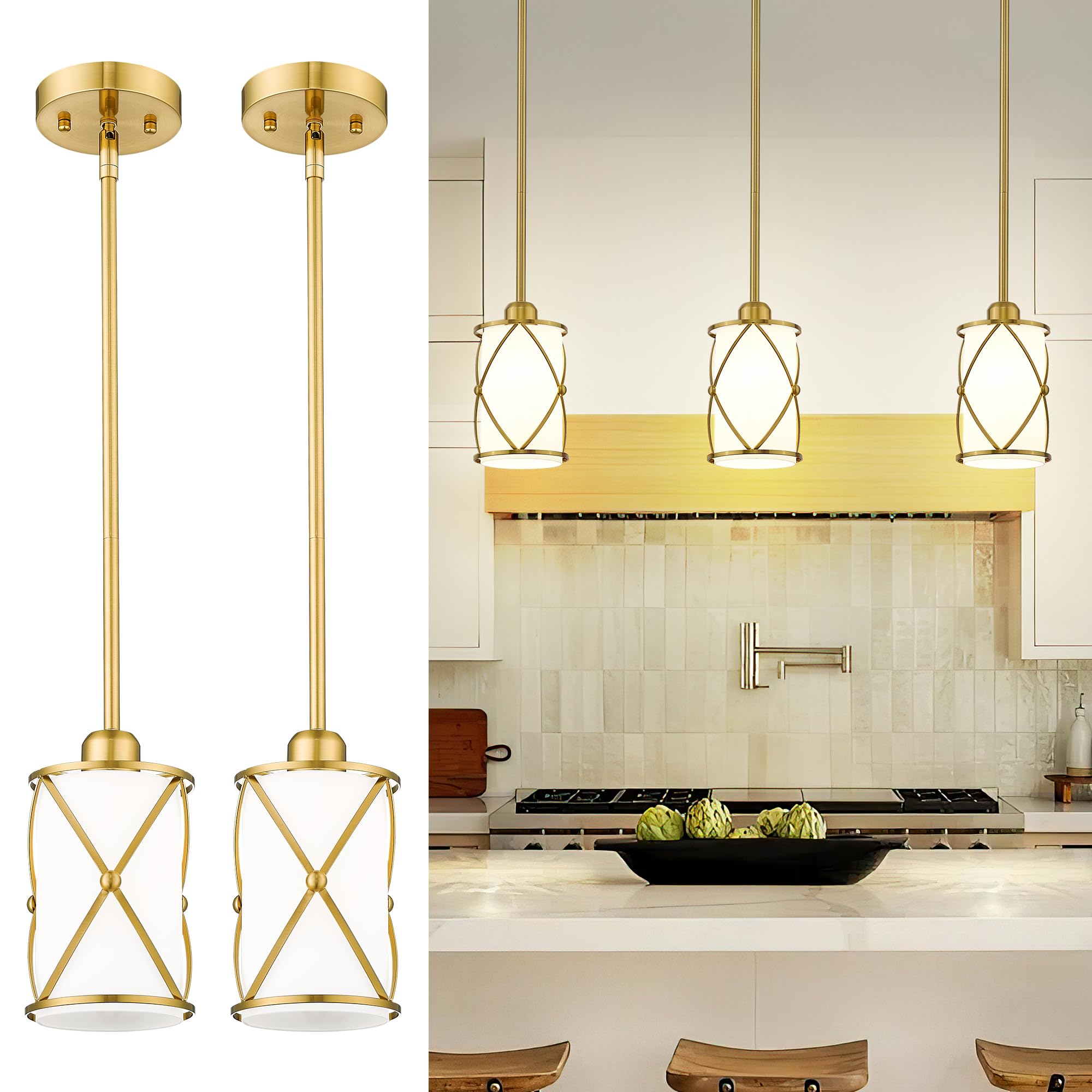 Photo 1 of Osimir Brushed Gold Pendant Lights Kitchen Island, Modern 2 Pack Pendant Light with Frosted Glass, Farmhouse Mid Century Pendant Lighting for Dining Room, CH9176BGW-2PK