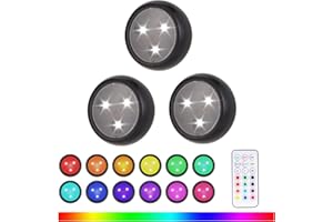 QQLXST Puck Light with Remote, 13 Color Changeable, AAA Battery Operated Push Night Light, Mini Color Changing Under Cabinet Lighting, Dimmable Stick On Lighting for Kitchen, Closet, Bedroom, Shelf