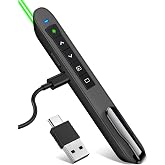 Green Light Presentation Clicker for Teachers &ndash; USB-C Rechargeable Wireless Presenter for PowerPoint/Keynote/Google Slides, Plug &amp; Play Remote for Mac/Windows/Laptop
