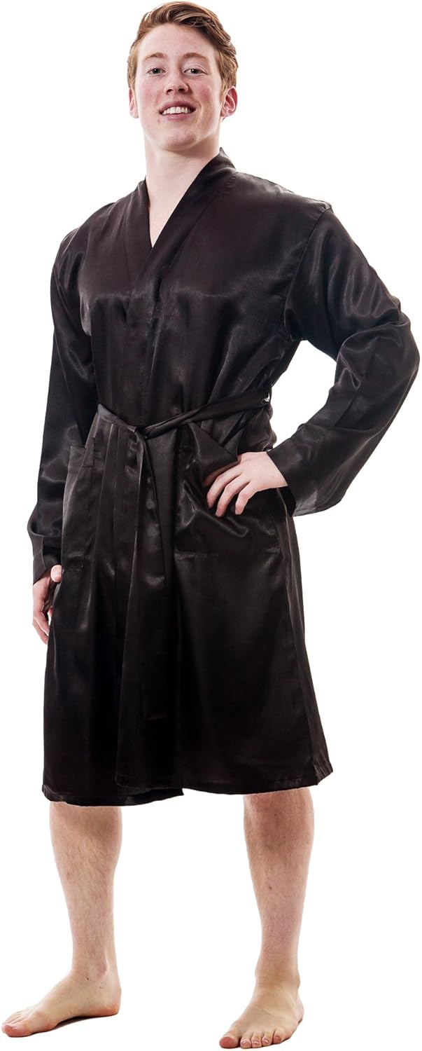 Up2date Fashion Men's Satin Robes with Front Pockets, StyleGwn51 at