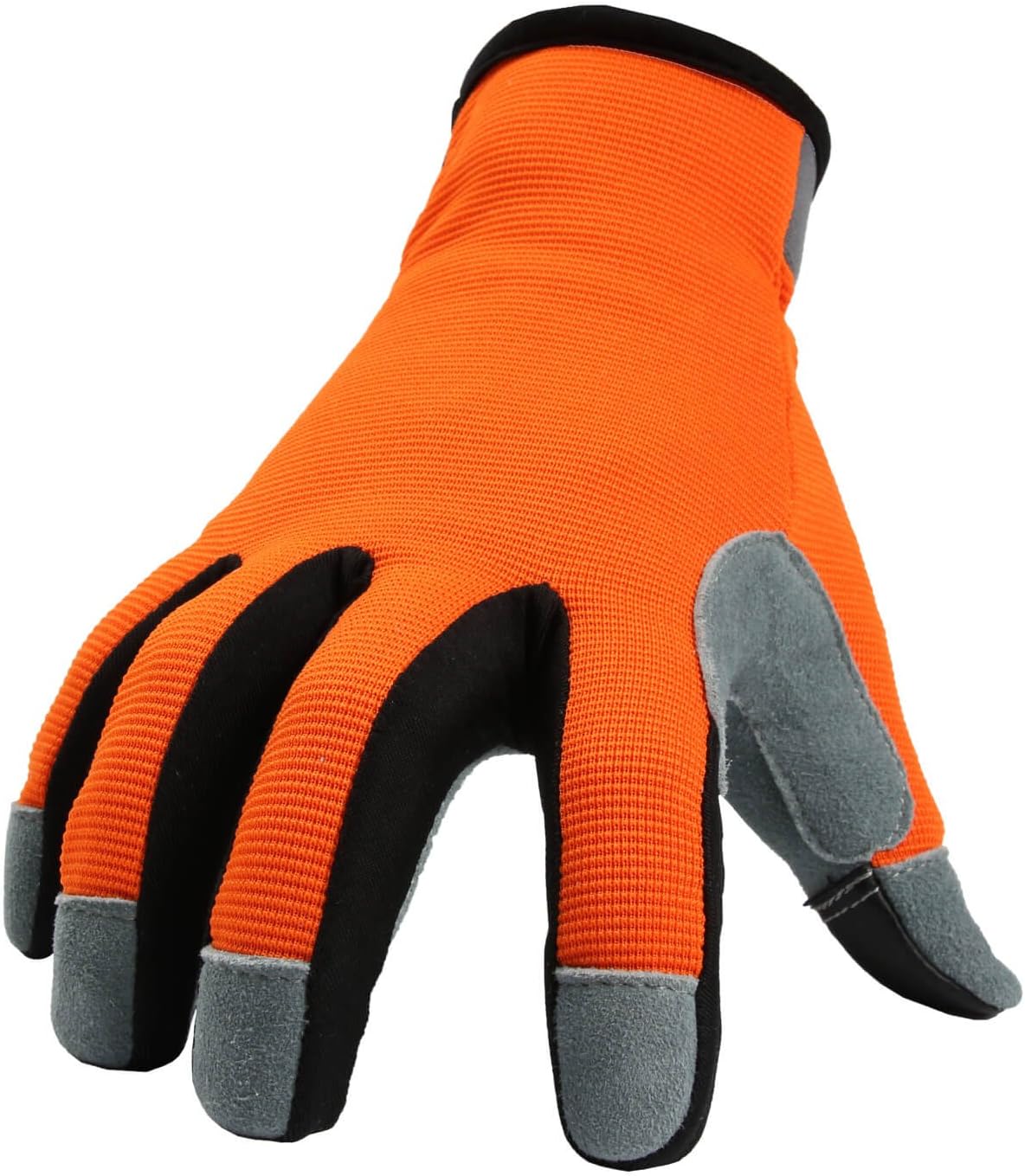 OZERO Gardening Gloves Flex Deerskin Leather Touch Screen Work Glove for Yard Working/Garden/Bike Cycling/DIY/Mechanic for Women and Men (OrangeRed,Small)