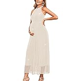 AISWI Halter Neck Sparkly Mesh Maternity Maxi Dress