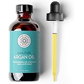 Pure Body Naturals Argan Oil for Skin and Face - 4 fl oz Cold Pressed, Light, Non-Greasy, Nourishing Pure Argan Oil for Hair - Aceite de Argan