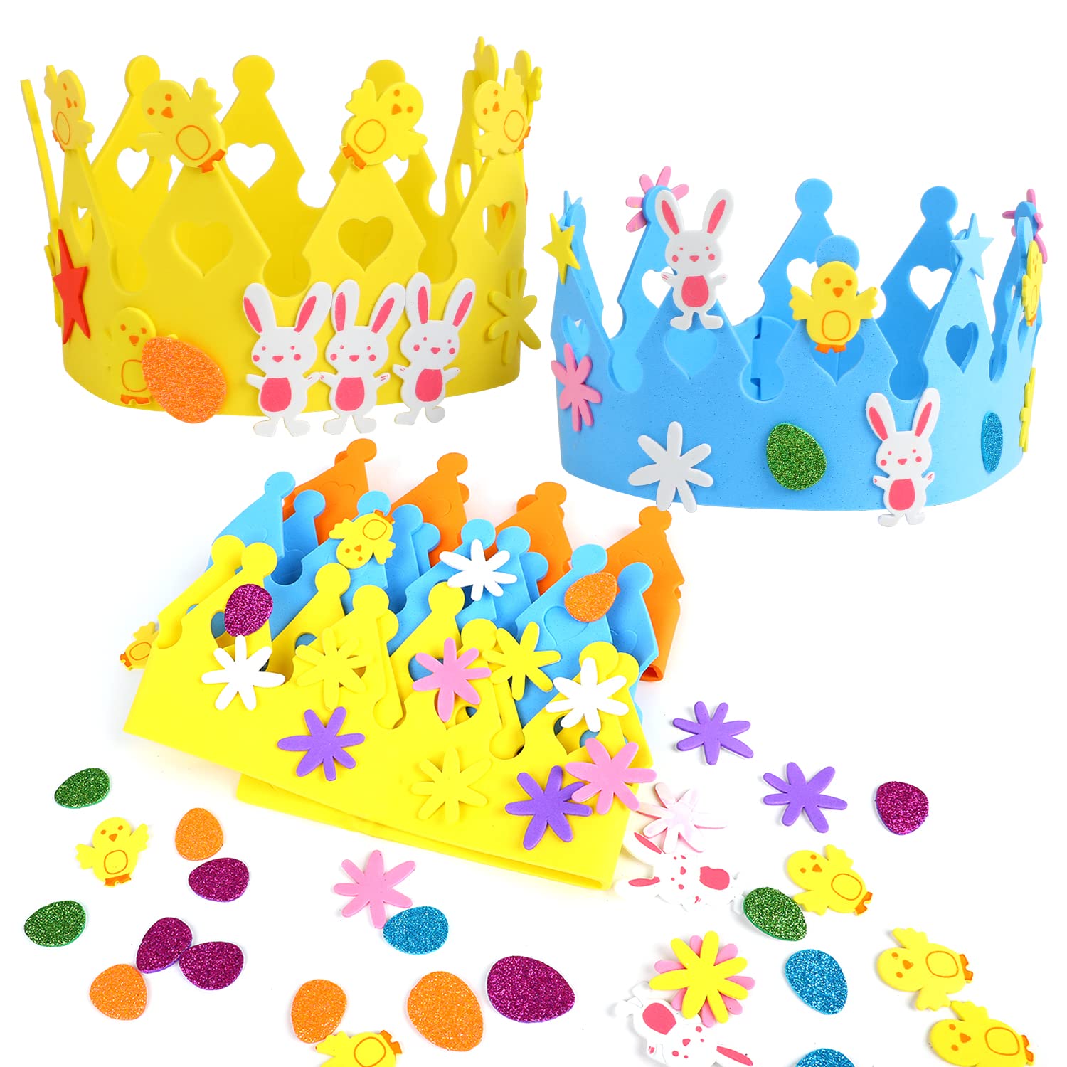 SULOLI Easter Activities for Kids,Easter Crown Kits with Eggs Bunny Self Adhesive Foam Stickers Easter Crafts for Kids