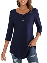 BAISHENGGT Women's 3/4 Sleeve Tunic Tops Button