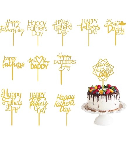 YUINYO 12PCS Happy Father's Day Cake Toppers - Acrylic Cupcake Decorations For Dad's Birthday