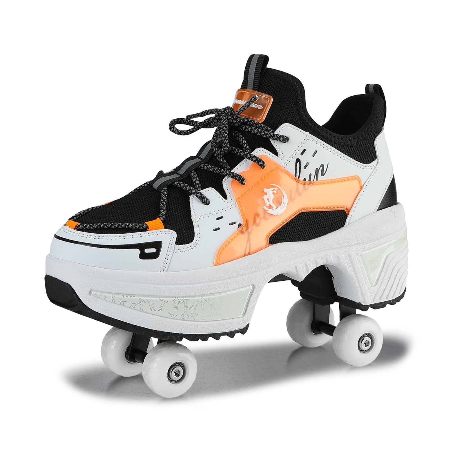 Shoes with Wheels for Boys Girls, Roller Skates with 4 Retractable Wheels, 2-in-1 Roller Skates and Trainers, Roller Skate Shoes for Children, Teenagers (Orange, 34)