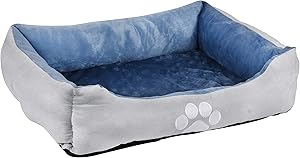 Long Rich Reversible Rectangle Pet Bed Dog Bed with Dog Paw Embroidery,Medium size, by Happycare Textiles
