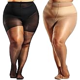 HONENNA 2 Pairs Plus Size Sheer Tights for Women, 17 Colors Ultra Thin Pantyhose Reinforced Toes High Waist Stockings 1XL-6XL