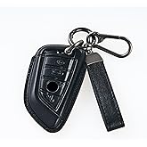 WelaDawn Leather Key Fob Cover for BMW, Compatible with 1 3 5 7 Series, X1 X2 X3 X5 X6 X7