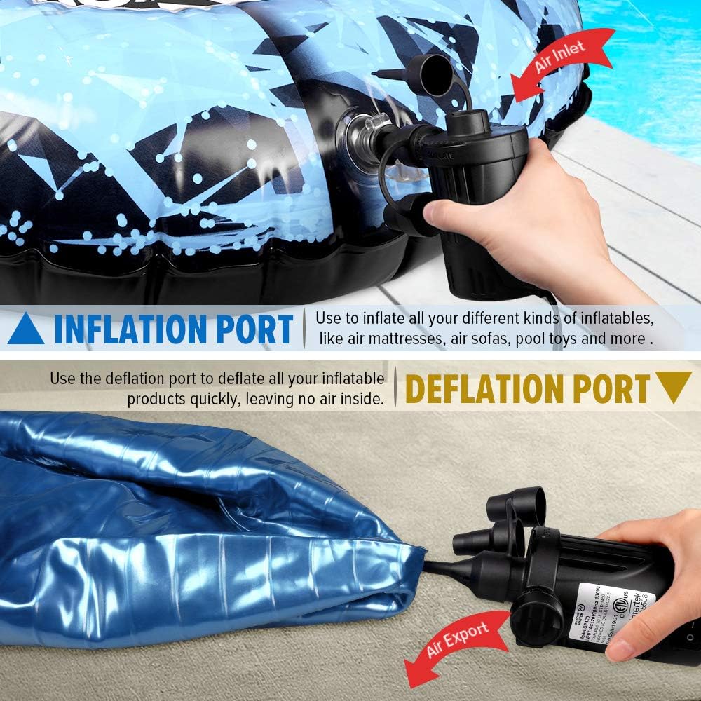 OutdoorMaster Air Mattress Pump - Electric Air Pump Portable OP420 0.64 PSI Inflator/Deflator Pumps for Raft, Pool, Pool Floats, Bed, Toy, Yoga Ball, Quick-Fill AC Pump with 3 Nozzles,110-120 Volt: Home & Kitchen