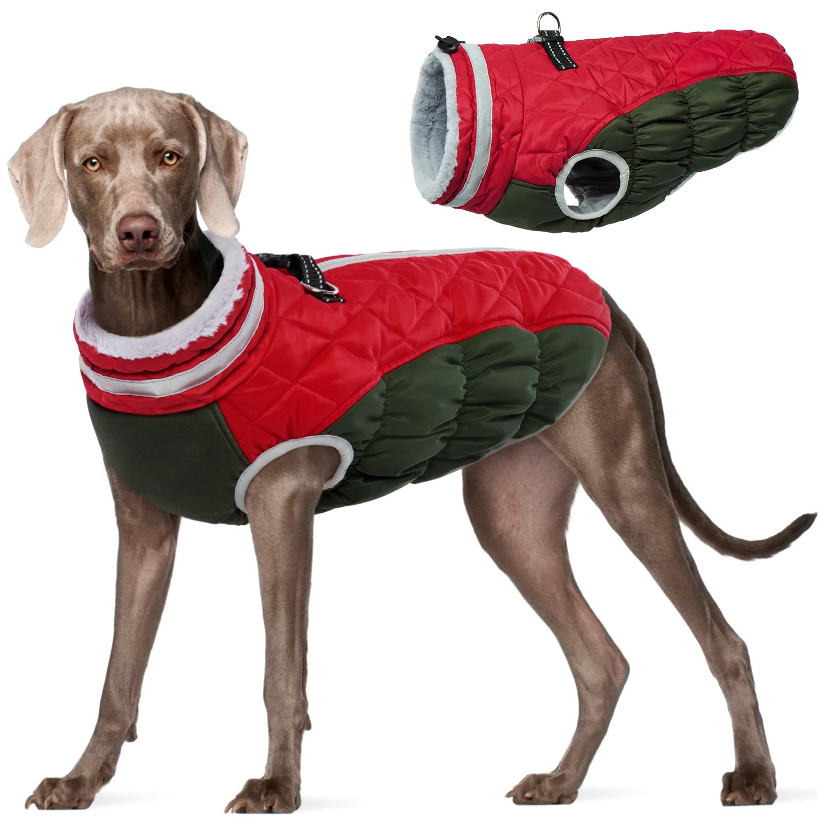 FUAMEY Dog Coat for Large Dogs,Waterproof Dog Winter Jacket with Harness Built in Puppy Cold Weather Coats Reflective Pet Vest with Zipper Warm Fleece Dogs Snowsuit Windproof L Image