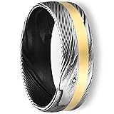 NUNCAD 8mm Black Silver Damascus Rings for Men
