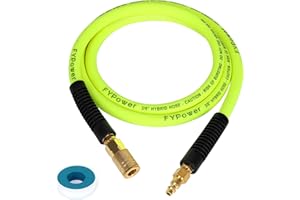 FYPower Air Compressor Whip Hose 3/8 Inch x 6 Feet Lead in Hybrid Hose with Fittings, Flexible and Kink Resistant, 1/4" Industrial Quick Coupler and Plug Kit - Green