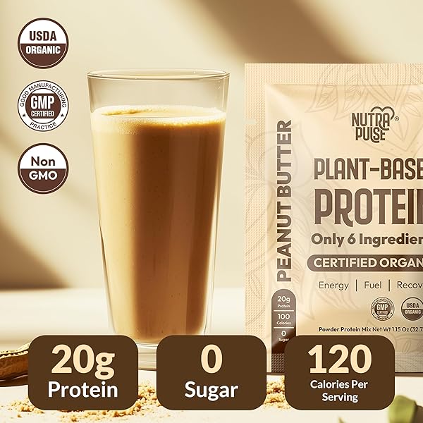 NUTRAPULSE PEANUT BUTTER VEGAN PROTEIN POWDER SAMPLE PACK – 20G ORGANIC PLANT-BASED PROTEIN GLUTEN-FREE, DAIRY-FREE, NON-GMO, SOY-FREE – SMOOTHIE & BAKING FRIENDLY – CLEAN 8 SERVINGS