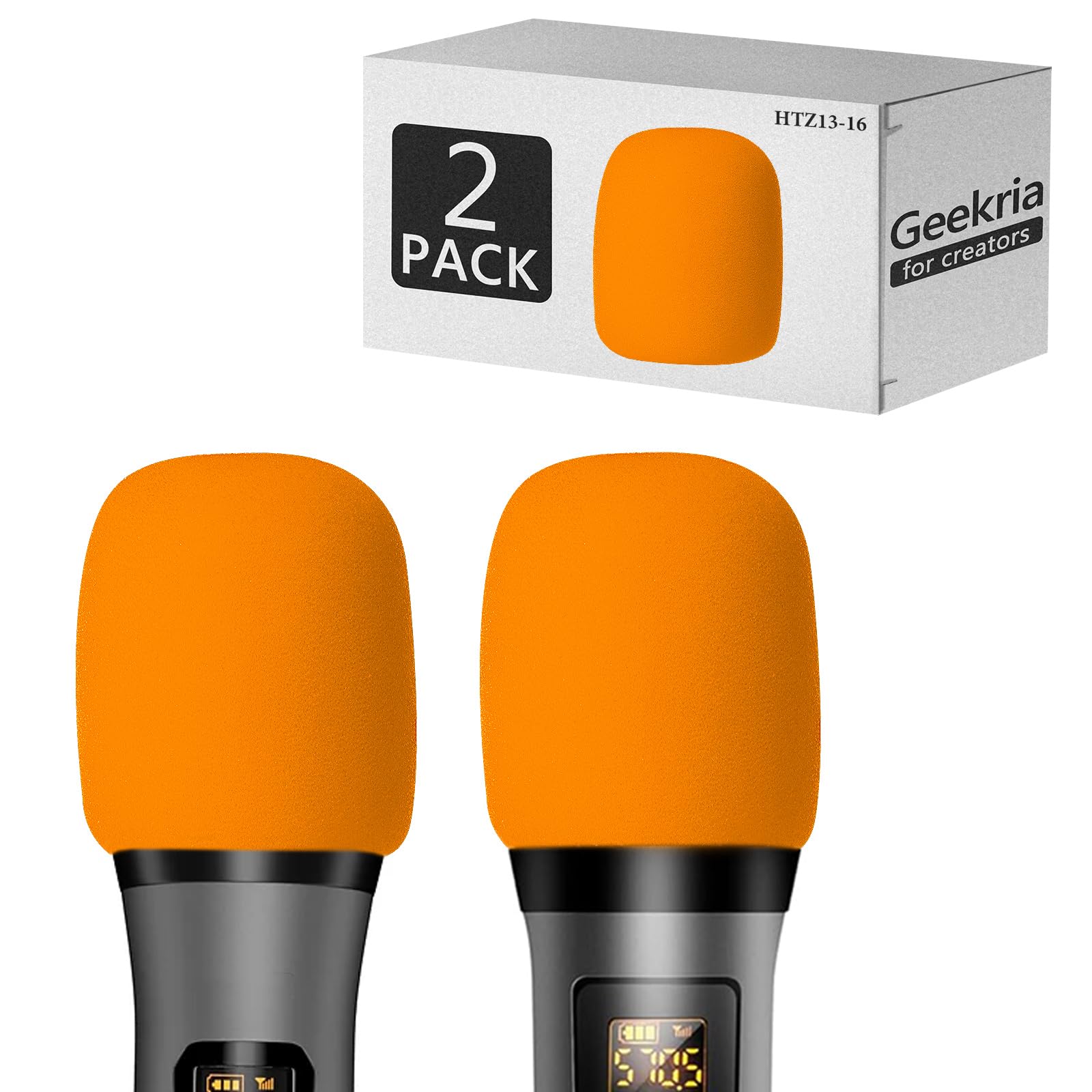 Geekria for Creators Foam Windscreen for 1.6'' Diameter Microphones, Antipop Windshield, Mic Wind Cover, Sponge Foam Filter Compatible with Bietrun WXM09, WXM21 (Orange / 2 Pack)