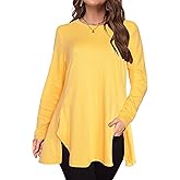 Afibi Crew Neck Long Sleeve Tunic Tops for Women Loose Fit Dressy for Leggings with Side Split