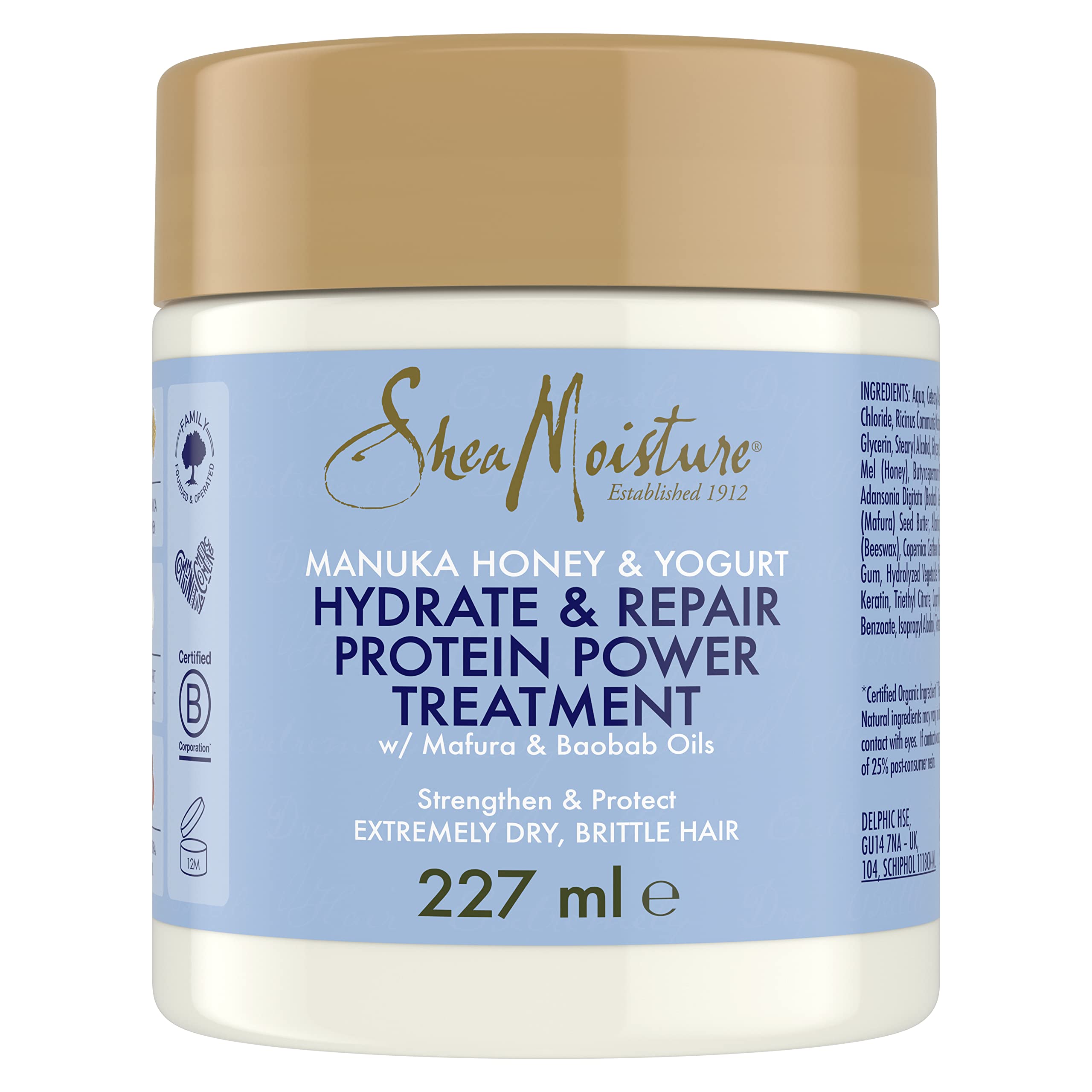 Sheamoisture Manuka Honey & Yoghurt Hydrate & Repair Protein Power Hair Treatment sulphate, silicone free conditioner for extremely dry, brittle curly hair 227 ml