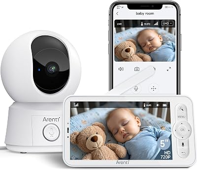 ARENTI 1080P Wifi Baby Monitor with Camera App Night Vision 5 inch PTZ Battery