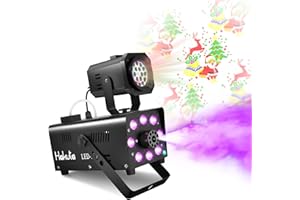 Hakuta Fog Machine, LED Projector Light Smoke Machine with Timer of 5/15/30min Continuous Spray, 13 Colorful LED Light Effects, 2300CFM for Halloween, DJ, Party, Stage