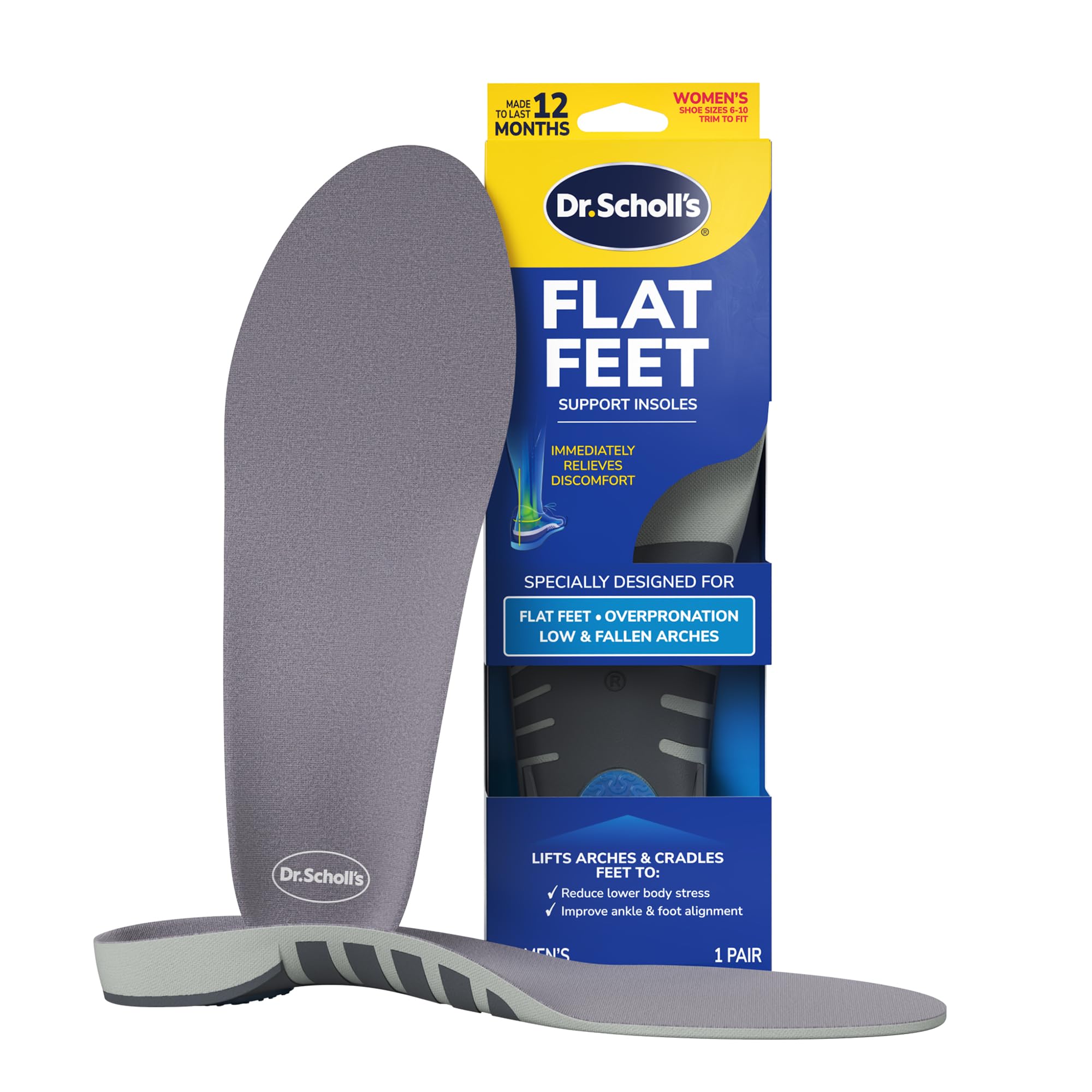 Photo 1 of ?Dr. Scholl's Stability Support Insoles, Flat Feet & Overpronation Low Arch Support, Improves Balance & Stability, Motion Control, Trim Inserts to Fit Shoes, Women's Size 6-10