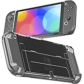 RHOTALL 3 in 1 Protective Black Clear Case Cover for Nintendo Switch OLED, Dockable Skin for Switch OLED and Controller, Comfort Grip Shell with Shock-Absorption and Anti-Scratch Design