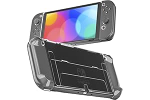 RHOTALL 3 in 1 Protective Black Clear Case Cover for Nintendo Switch OLED, Dockable Skin for Switch OLED and Joy Con Controller, Comfort Grip Shell with Shock-Absorption and Anti-Scratch Design