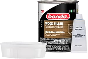 Bondo Wood Filler 12 oz with Hardener 0.5 oz, Repairs Chips and Cracks in Wood, Sandable, Paintable, and Stainable
