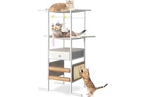 LOMIVRA Cat Tree with Sisal Scratching Post, Scratcher, Cat Towers for Indoor Cats, Multi-Level Cat Tree Tower with Cat Bed Perch, Hammock, Toys, Modern Cat Tree for Kittens, Small Cat Stand, Cute Cat Condo